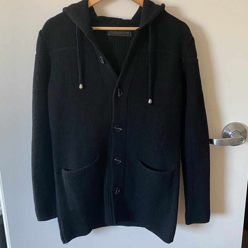 Foxblood Knit Button-Up Cardigan w/ Hood-S/M